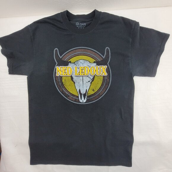 Ned Ledoux T-Shirt Men's M Charcoal Black Gildan Dryblend Steer Skull Graphic - Picture 1 of 7